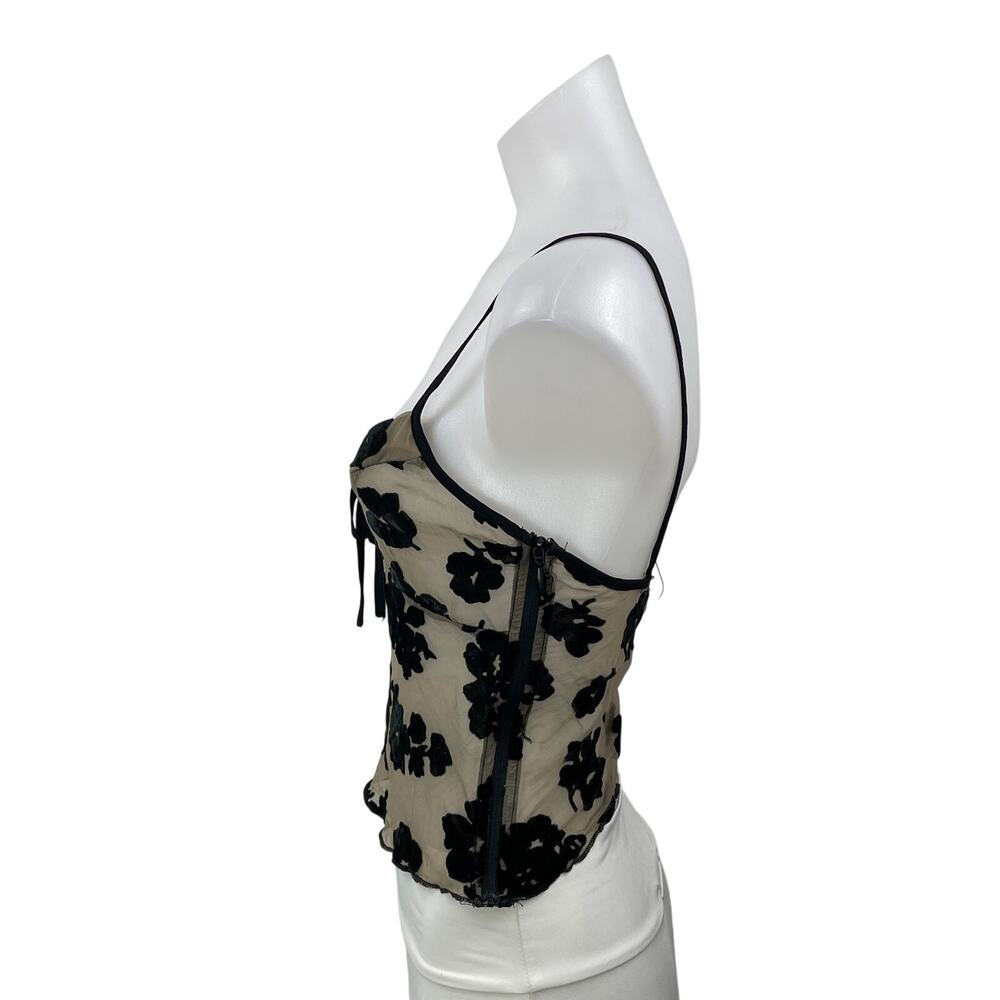 Lioness Basic Instinct Beige Black Velvet Floral Sleeveless Mesh Camisole Top XS - Picture 2 of 4